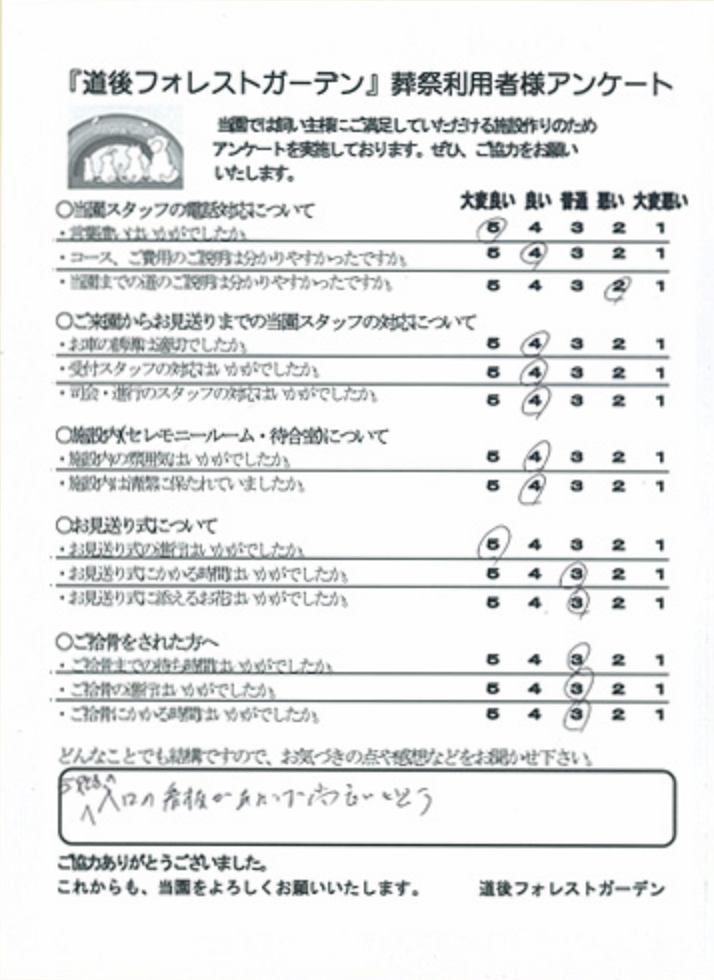 道後フォレストガーデン 葬祭利用者アンケート